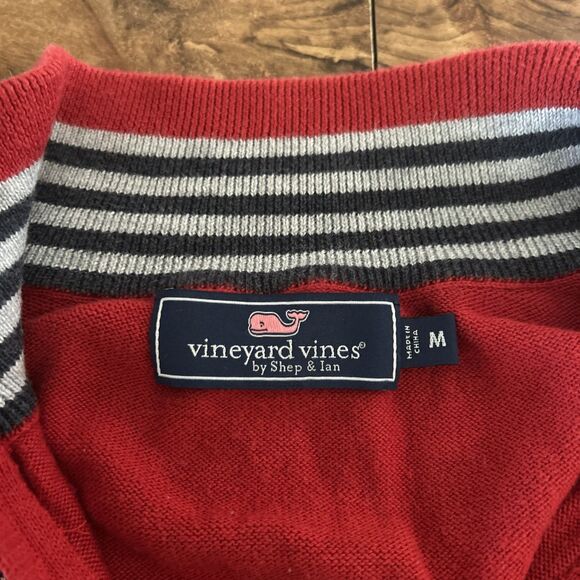 Vineyard Vines Men’s Medium Red Cotton 1/4 Zip Preppy MockNeck Pullover Sweater - Picture 4 of 6